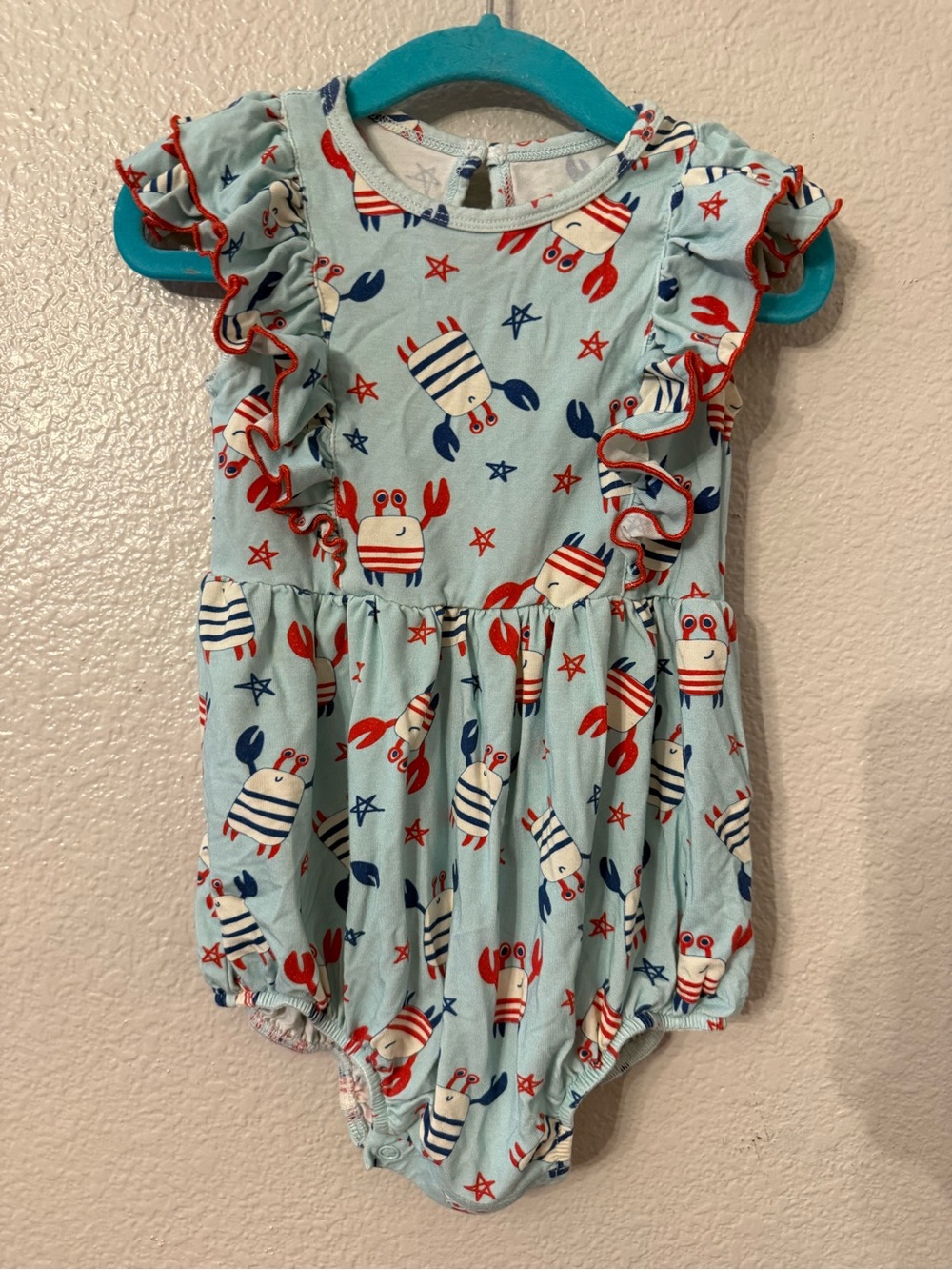 Caden Lane Light Blue Crab-Print Ruffle One-Piece